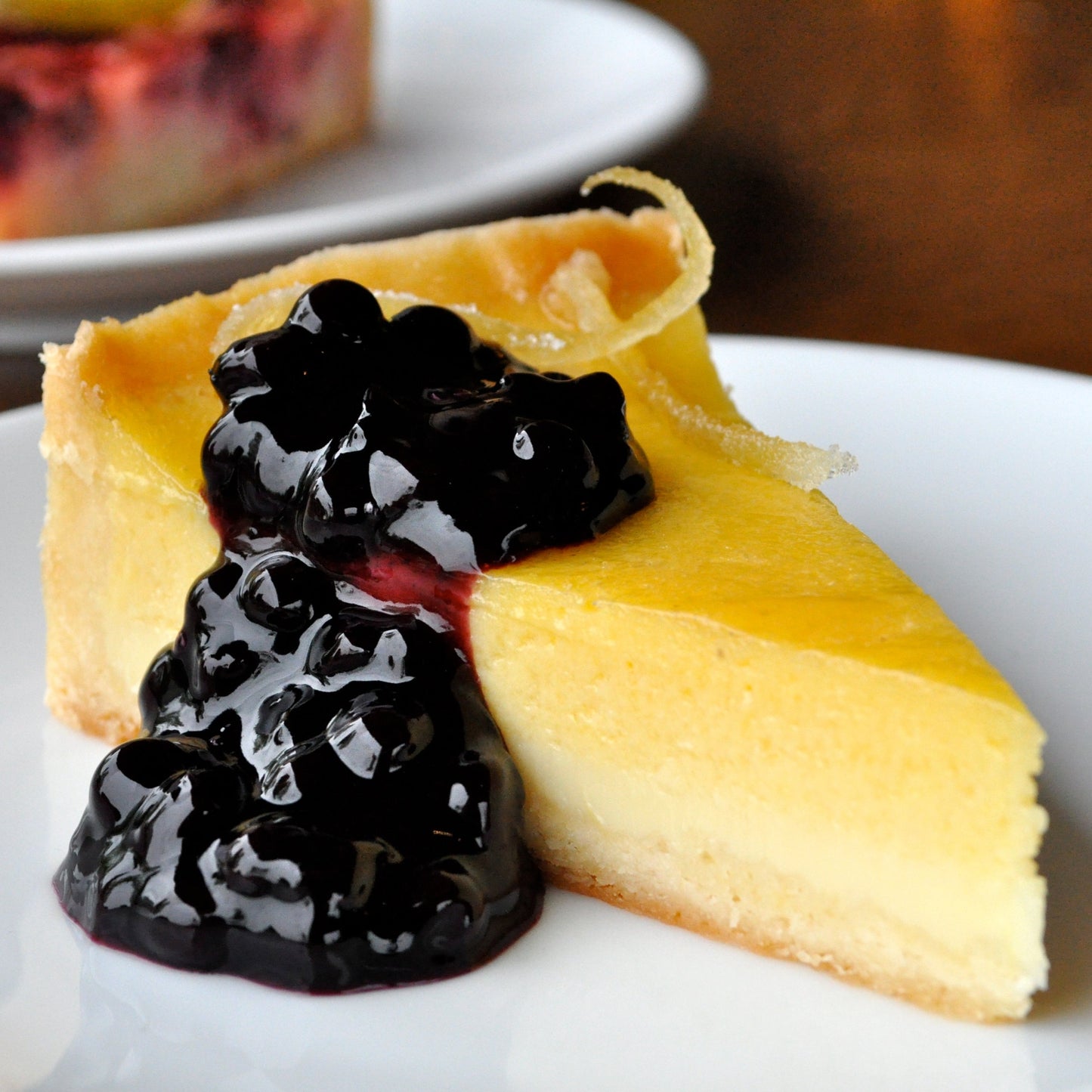 Lemon Orange Flan with Blueberry Compote
